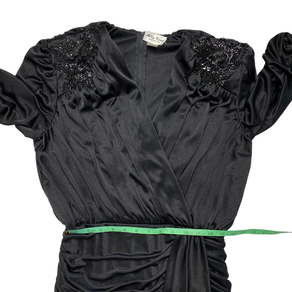 ABBY KENT Vintage 1980s Black Satin Formal Beaded Gown Size 12 Made in USA - Picture 11 of 13